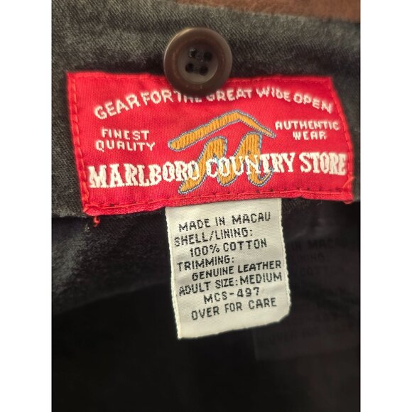 Marlboro Red Canvas Barn Coat Jacket Sz M Leather Detail Brass Buttons - Picture 3 of 13